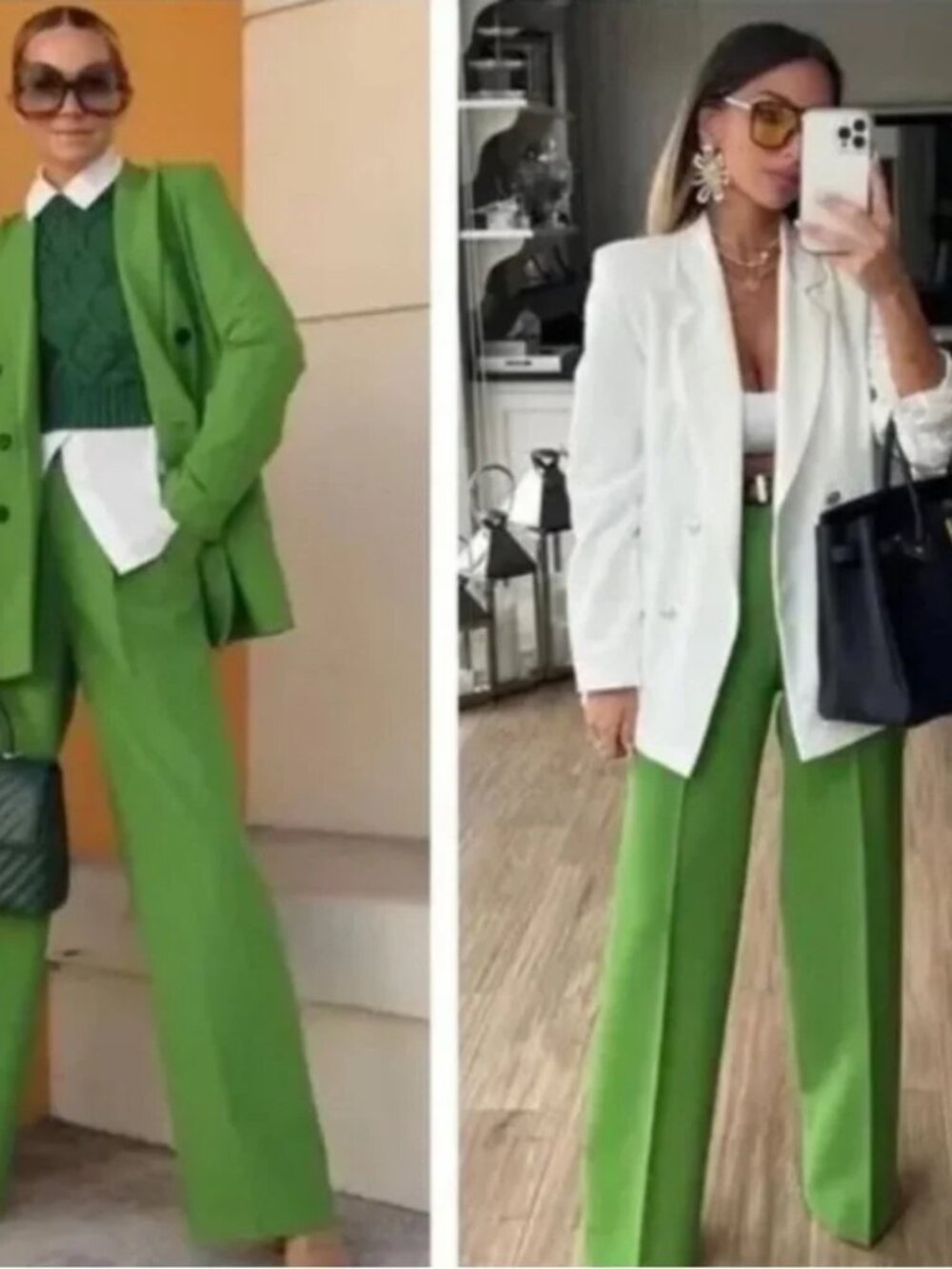 NWT Zara Bright Green Wide Leg High Rise Trouser Pants Womens Small